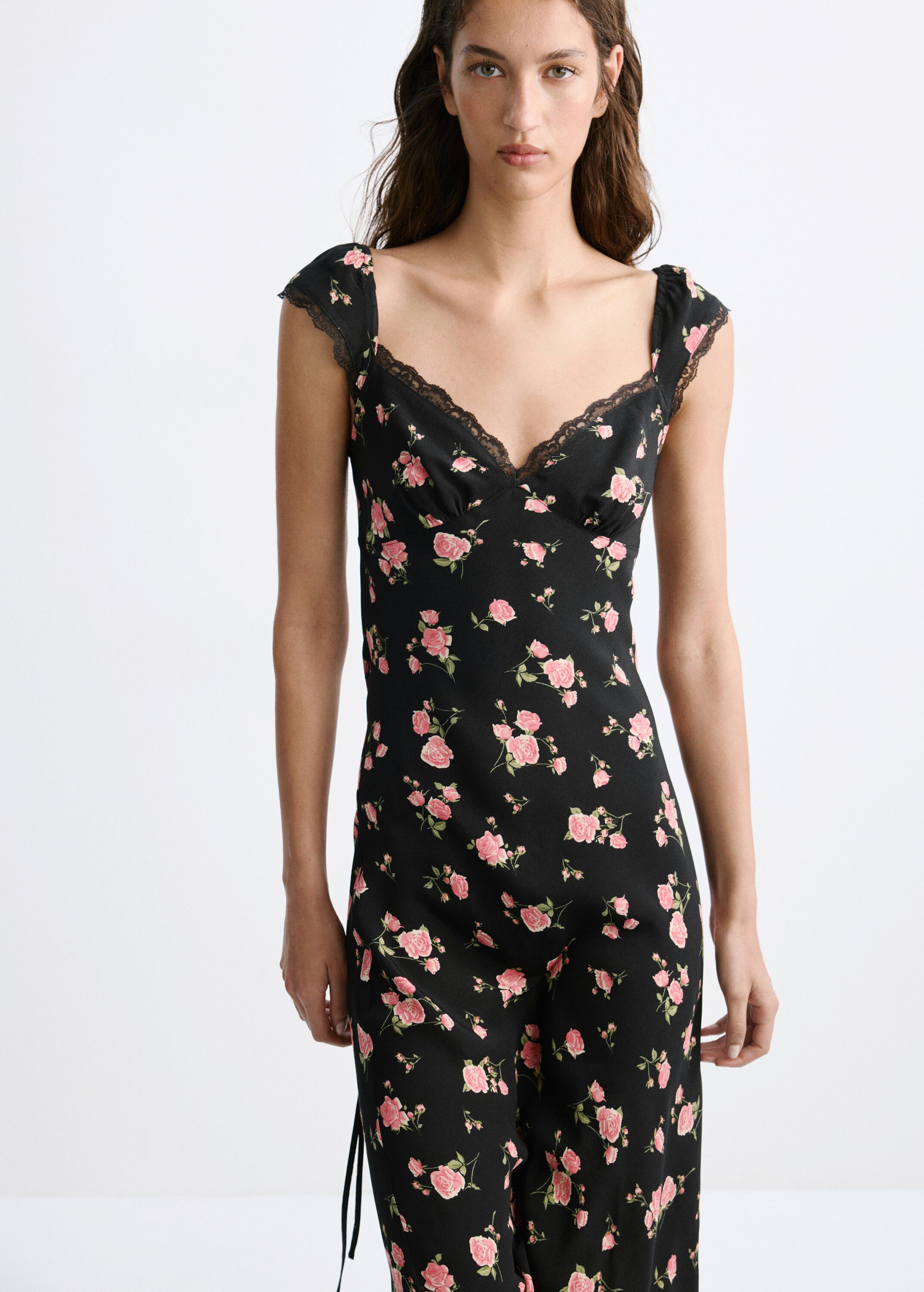 Floral dress with lace trim