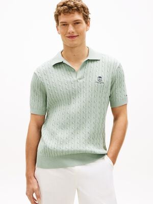 Regular Fit Embroidery Cable Knit Polo Shirt