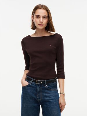 Slim Boat Neck Three-Quarter Sleeve T-Shirt