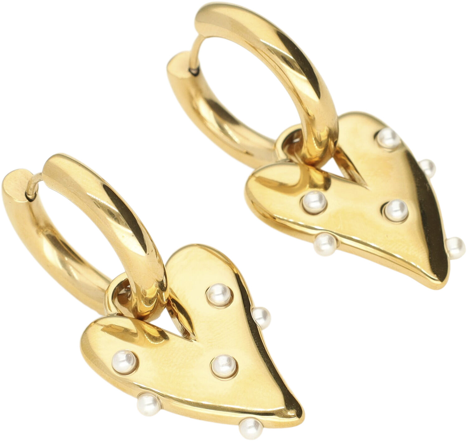 Large hoop earrings with heart & pearls