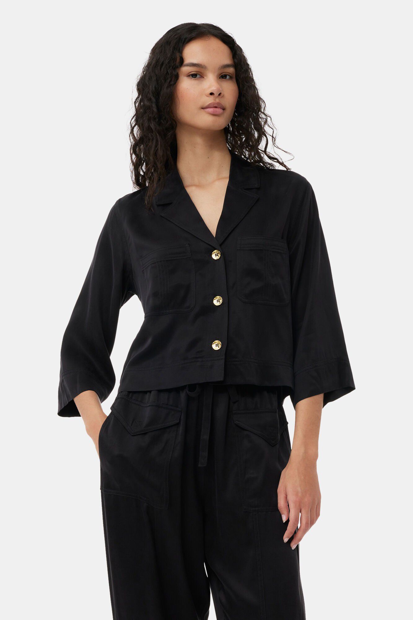 Washed Satin Crop Shirt