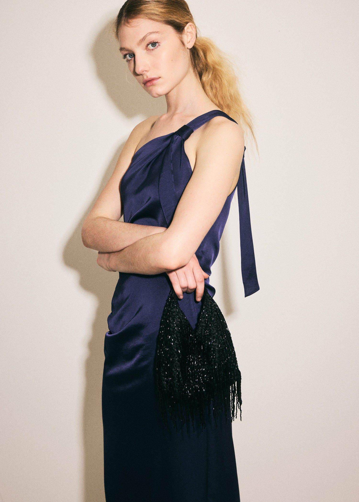 Asymmetrical dress with side gather