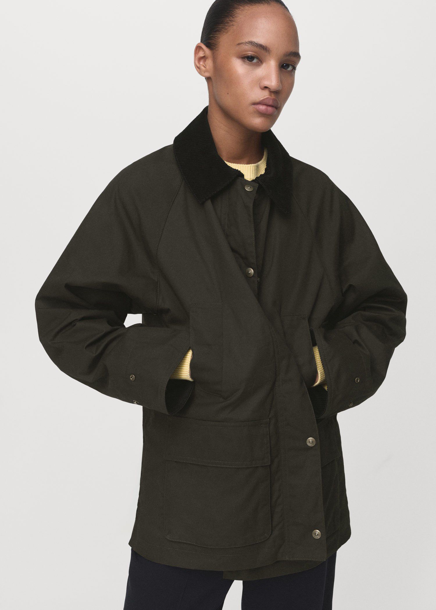 Cotton parka with corduroy collar