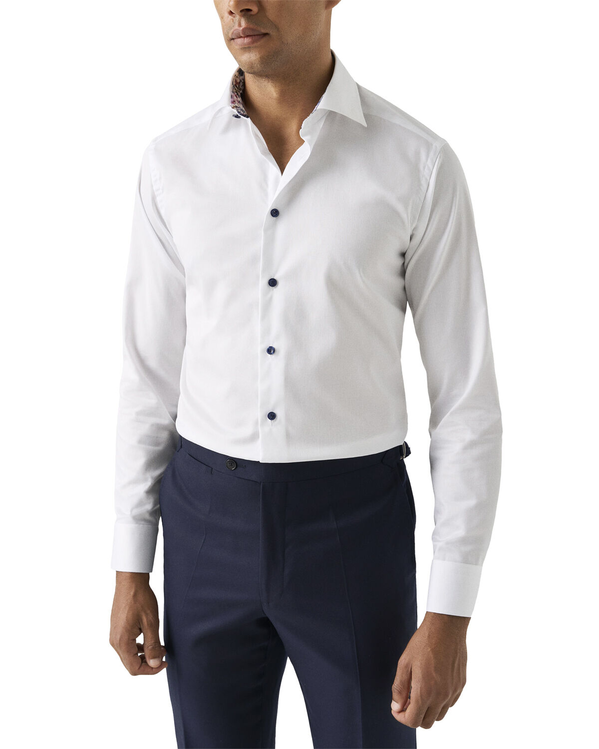 Slim Fit White Floral Effect Signature Twill Shirt