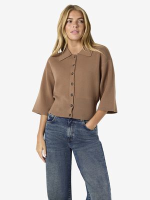 NMSHYLA 3/4 SLEEVE KNIT POLO CARDIG