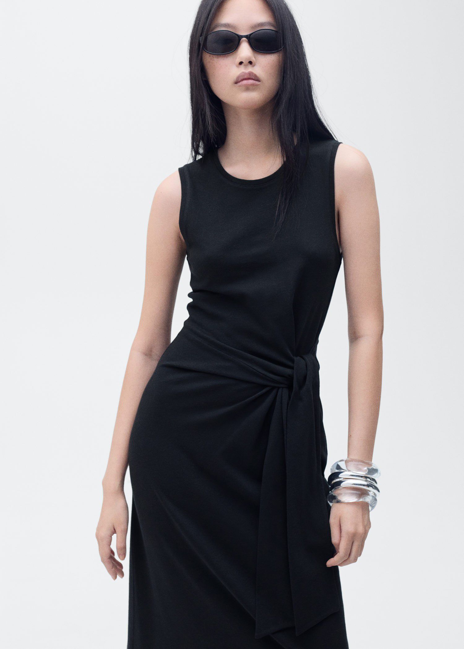 Cotton midi-dress with knot detail