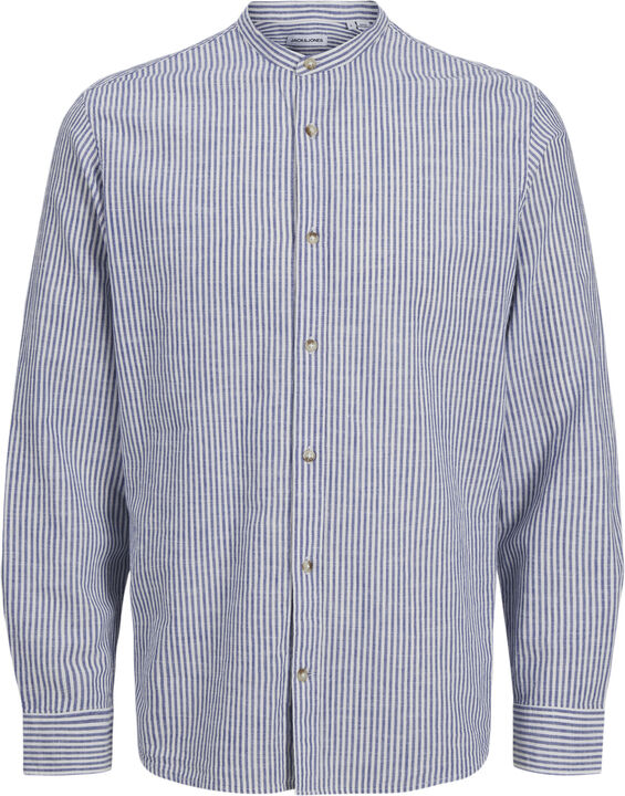 Jack & Jones stand collar linen blend long sleeve shirt in light blue Jack & Jones stand collar linen blend long sleeve shirt in light blue