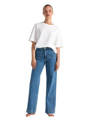 Jeans med h&oslash;y midje i bomullsdenim