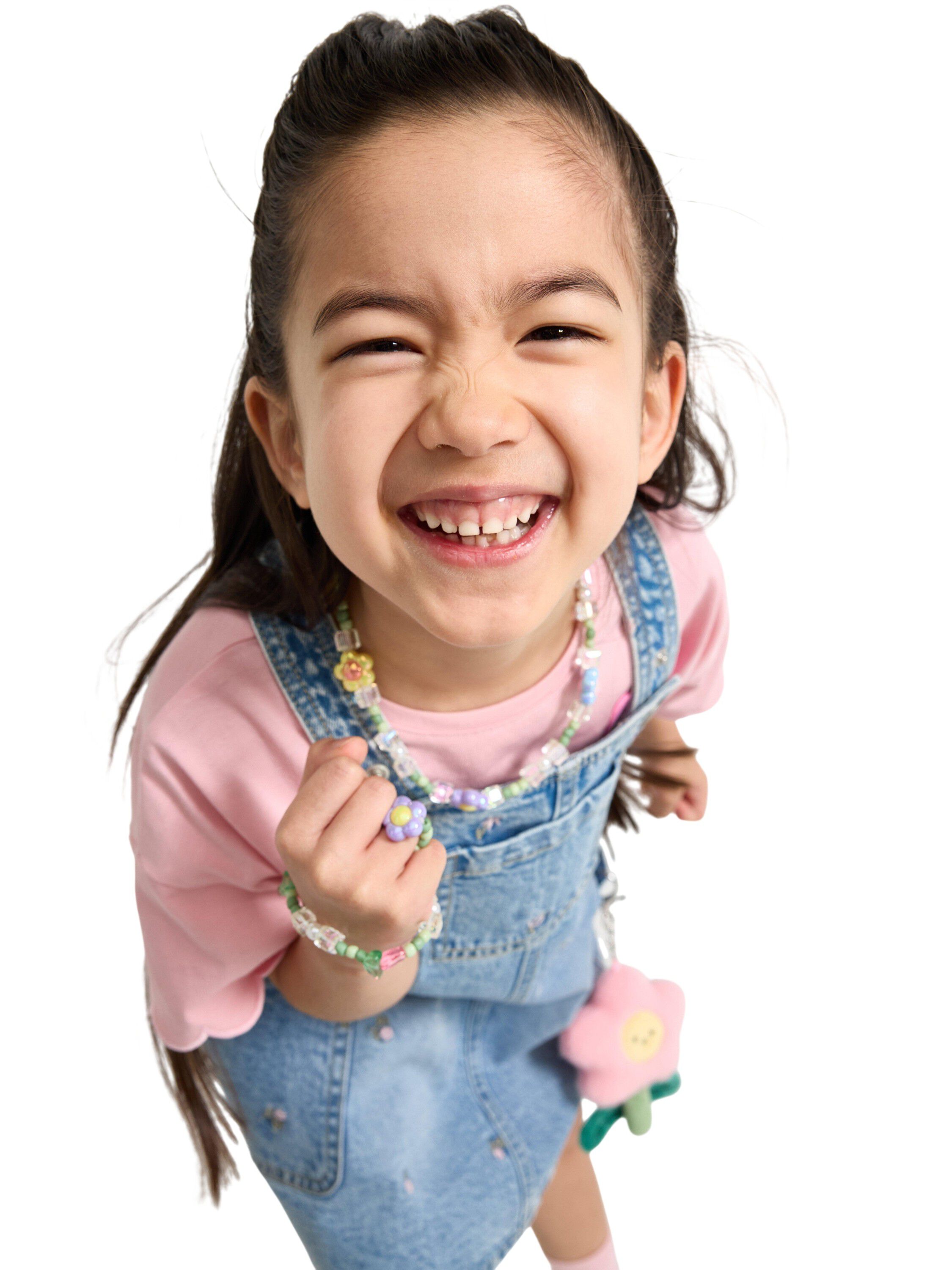 Dungaree dress in denim with embroi