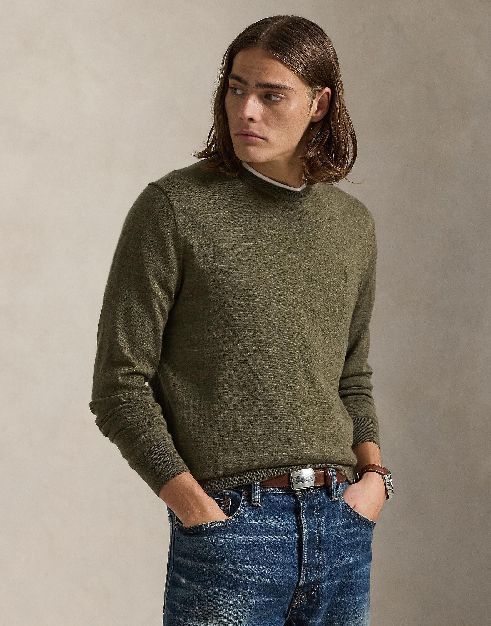 Slim Fit Washable Wool Crewneck Sweater