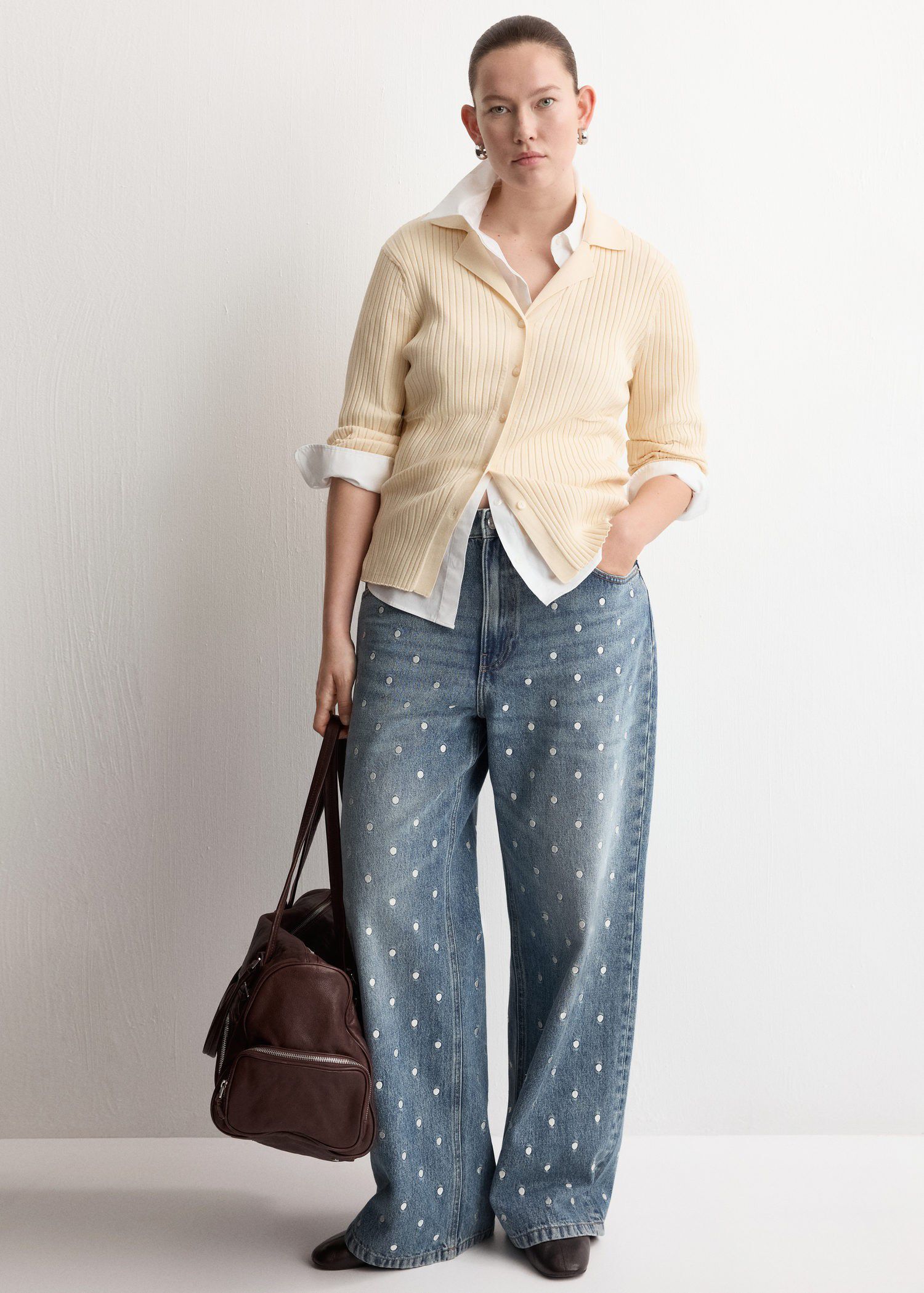 Polka dot straight-leg jeans