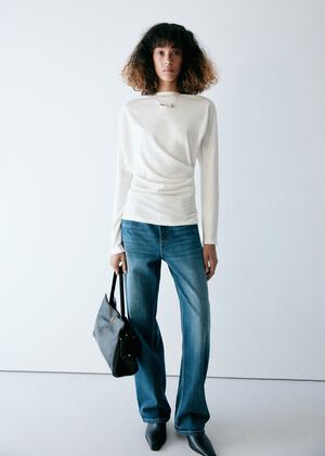 Boat neck T-shirt with draped detai