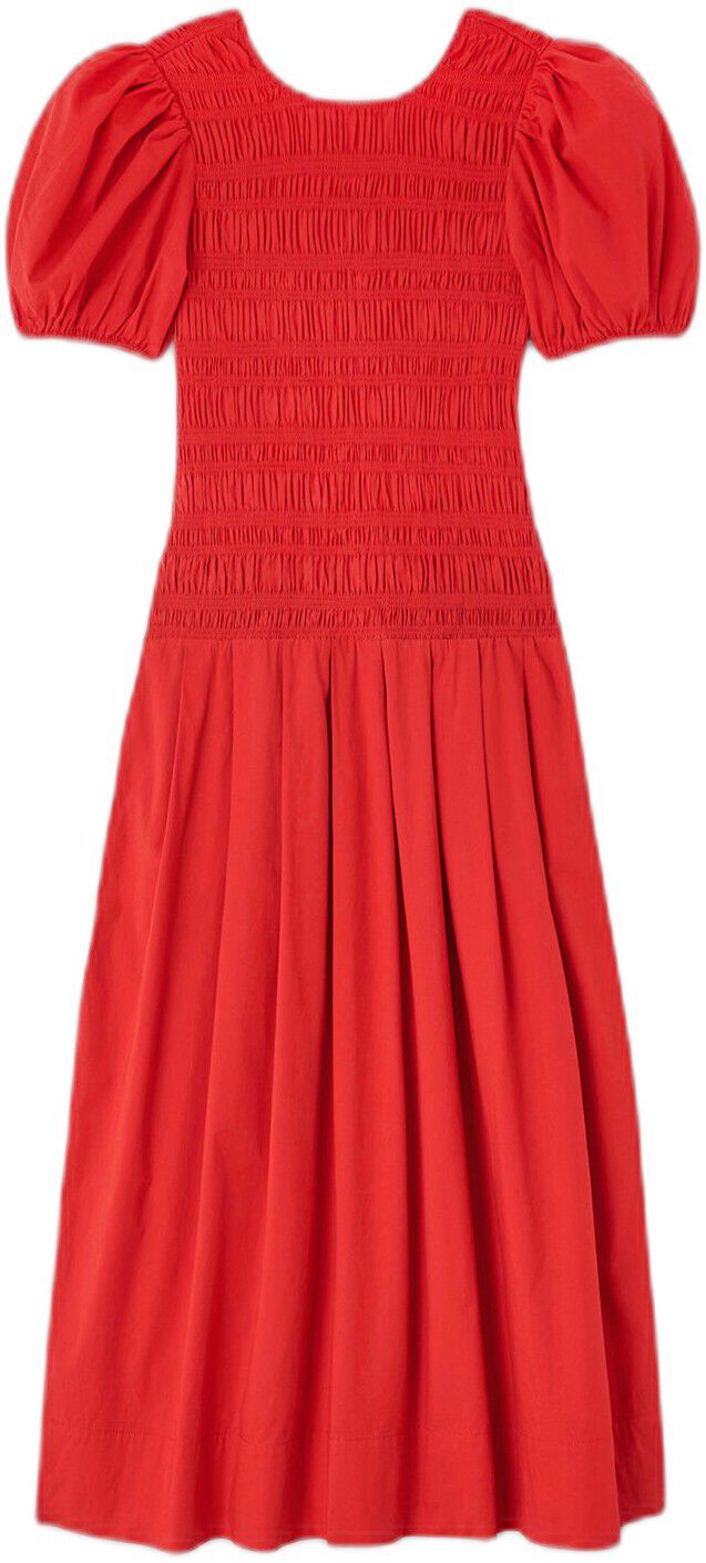 Stretch Cotton Long Smocked Pleated