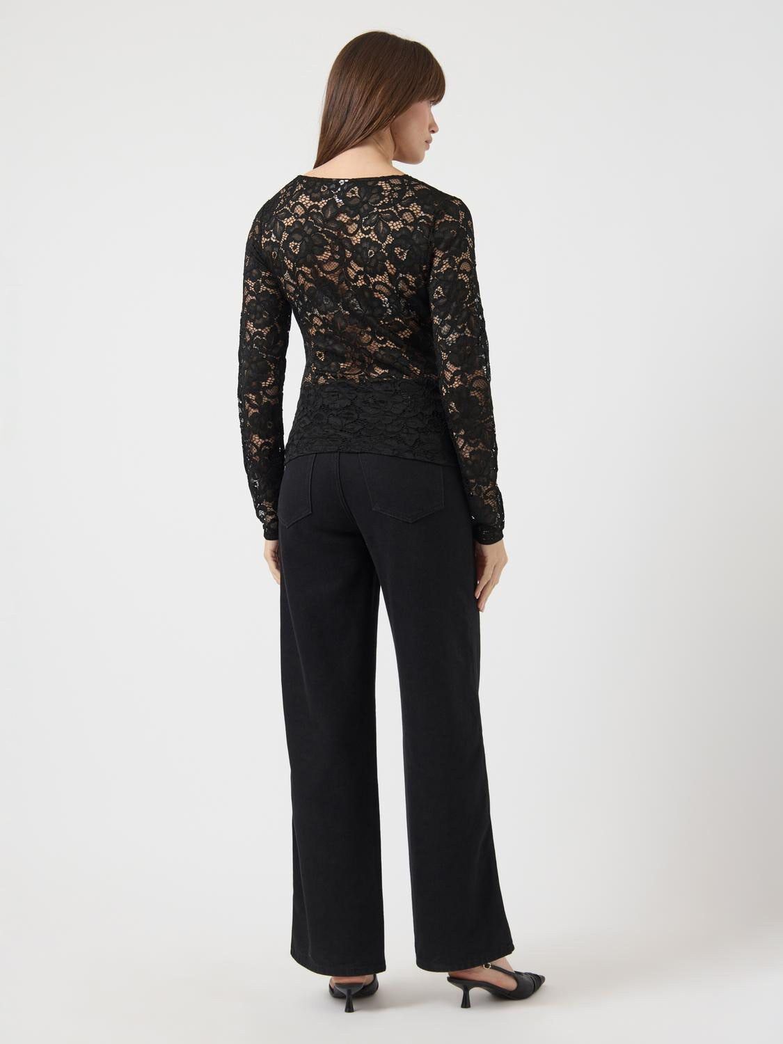 YASLACEY LS V-NECK LACE TOP S. NOOS