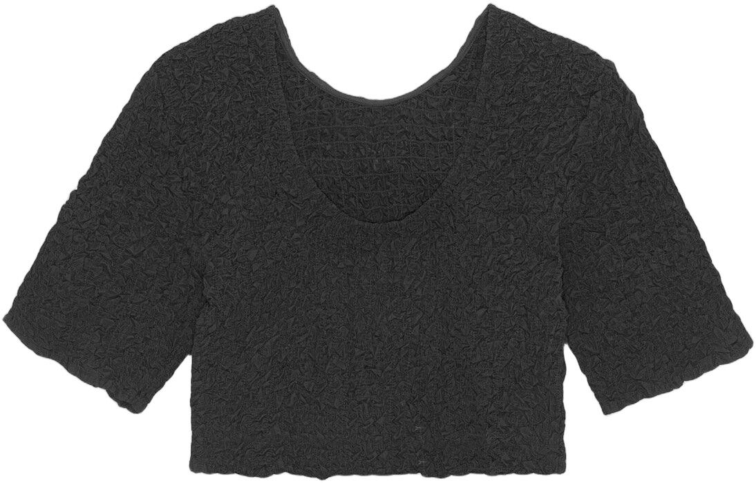 Black Cotton Poplin O-neck Cropped Smock Top