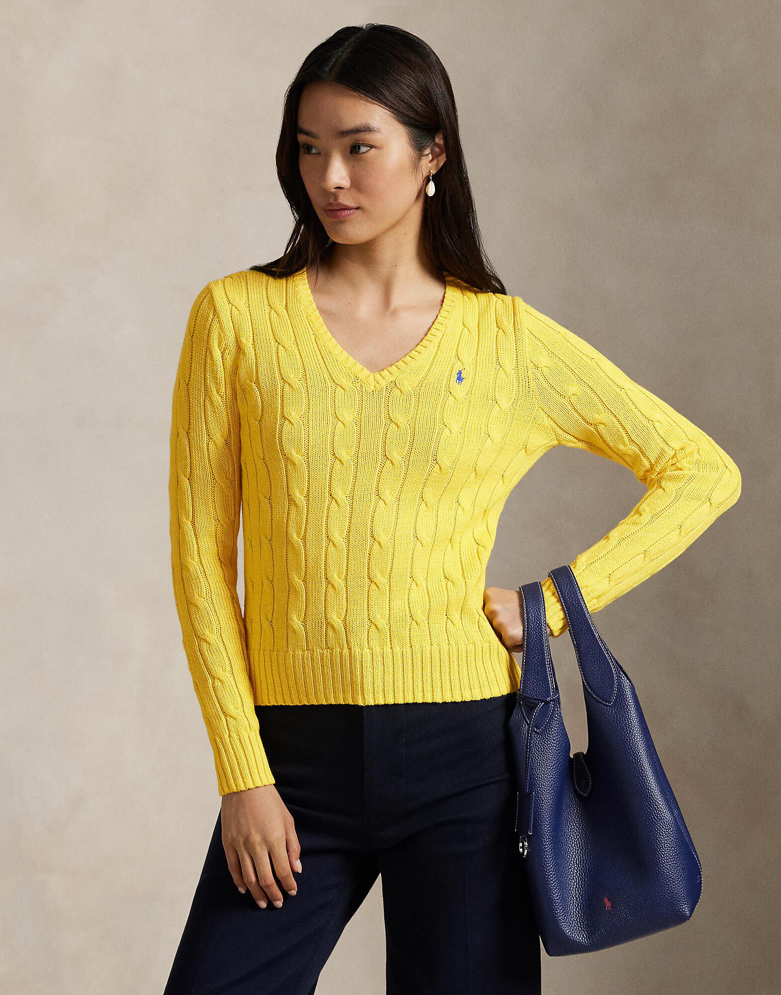 Cable-Knit Cotton V-Neck Sweater