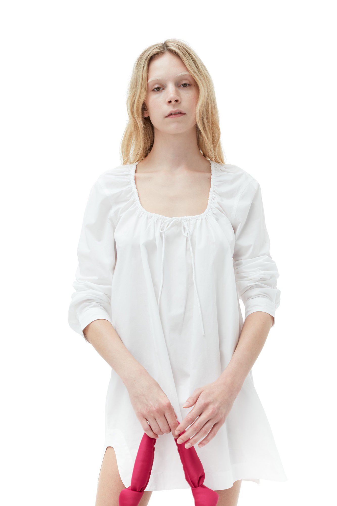 Cotton Poplin Square-neck Minikjole
