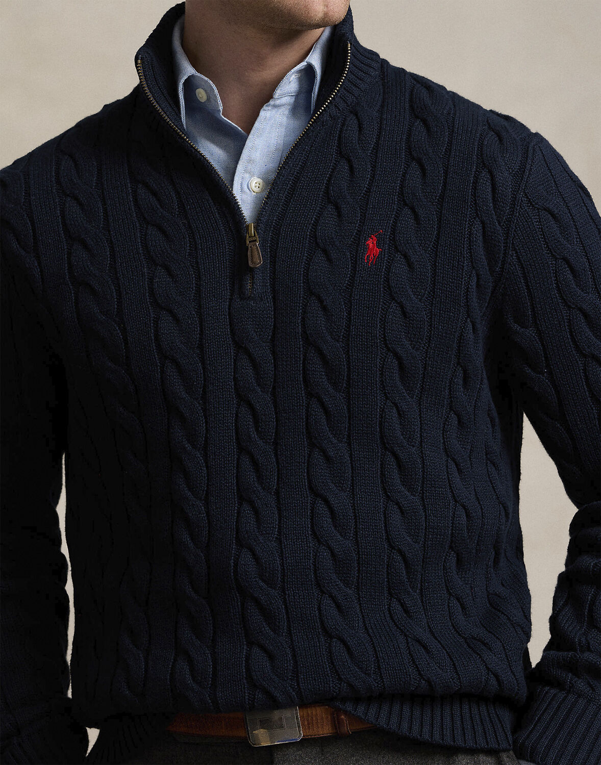 Cable-Knit Cotton Quarter-Zip Sweater