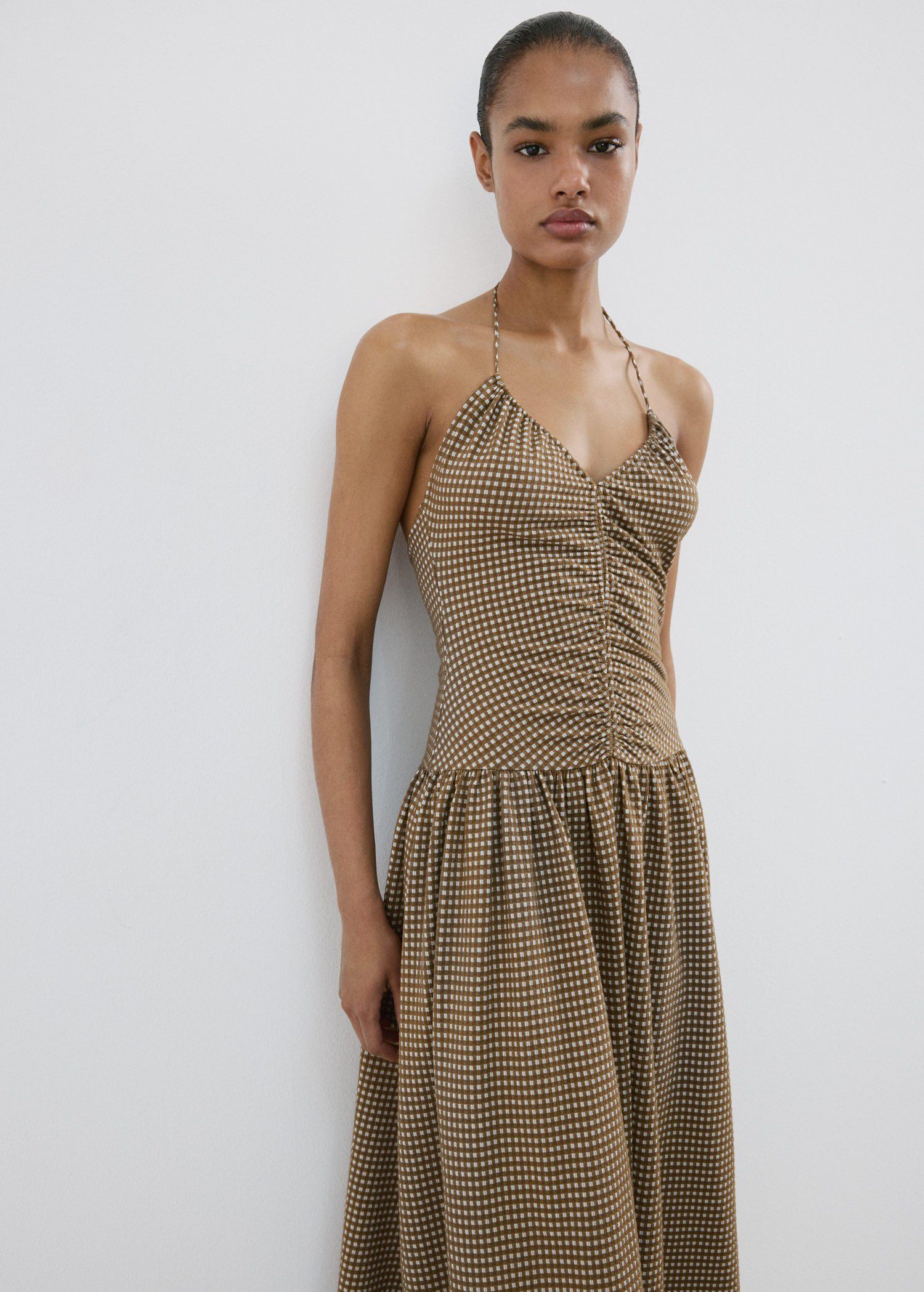Midi dress with ruched check detail