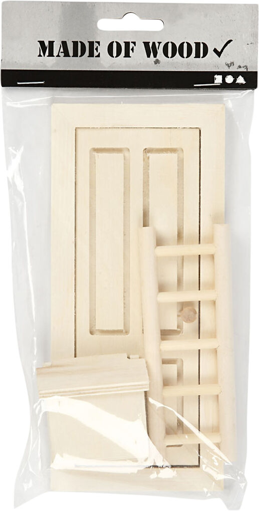 D&oslash;r, postkasse og stige, str. 8x18 cm.