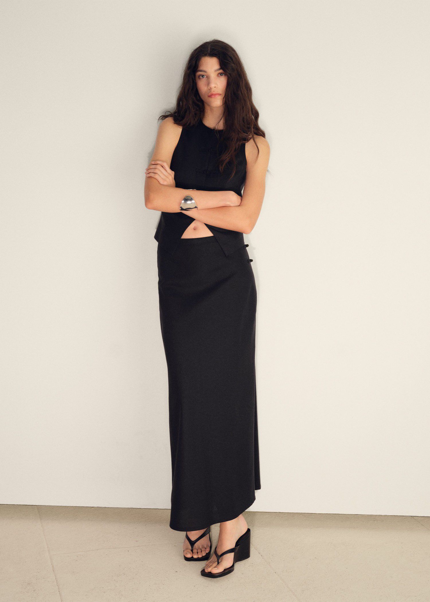 Linen blend straight skirt