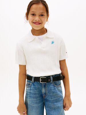 Crochet Open Placket Polo Top