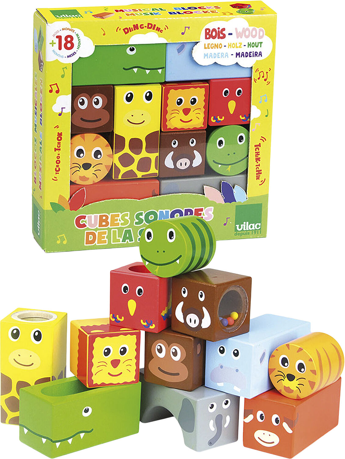 Vilac - Tr&aelig;klodser med lyd - Jungledyr