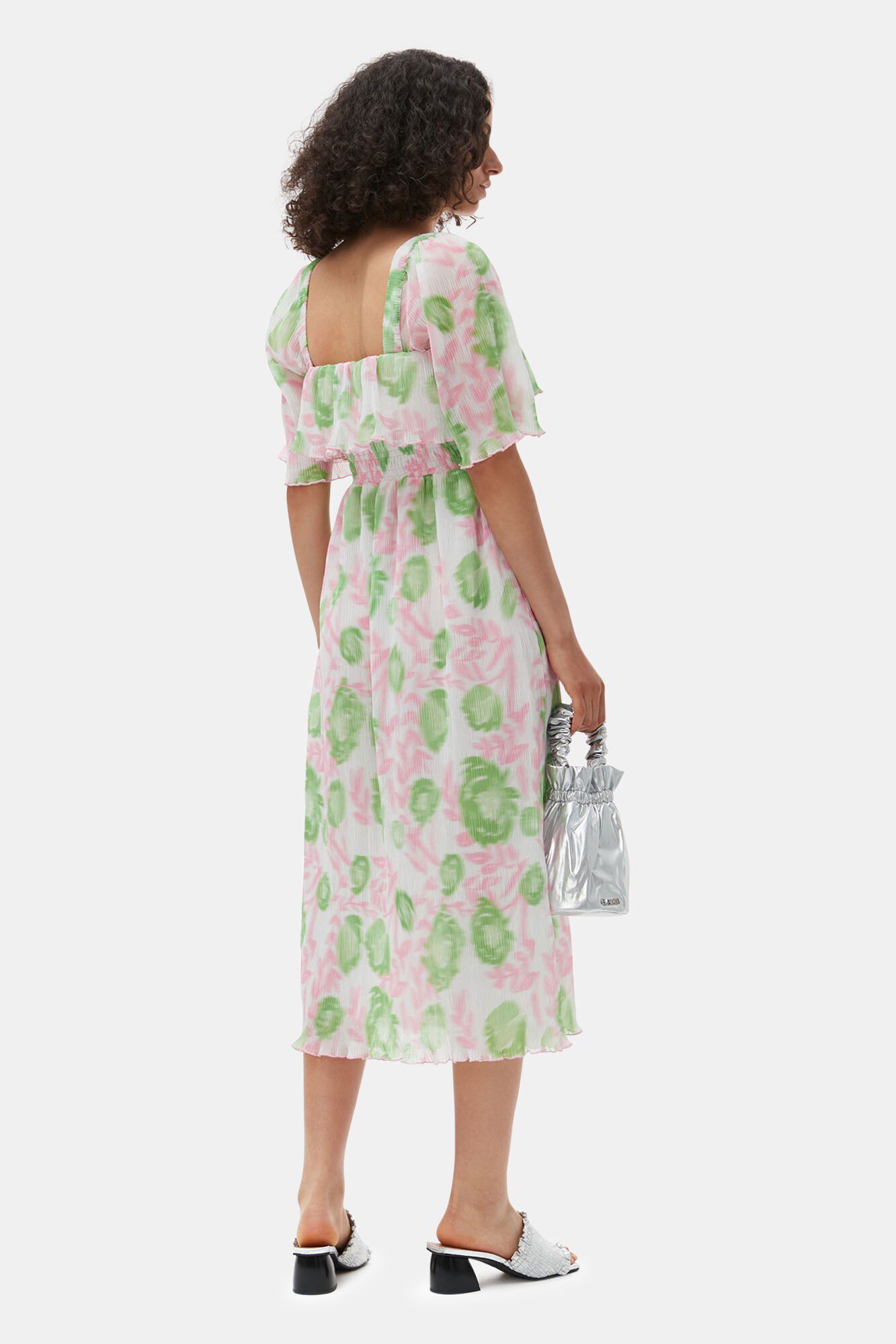 Pleated Georgette Midi Smockkjole