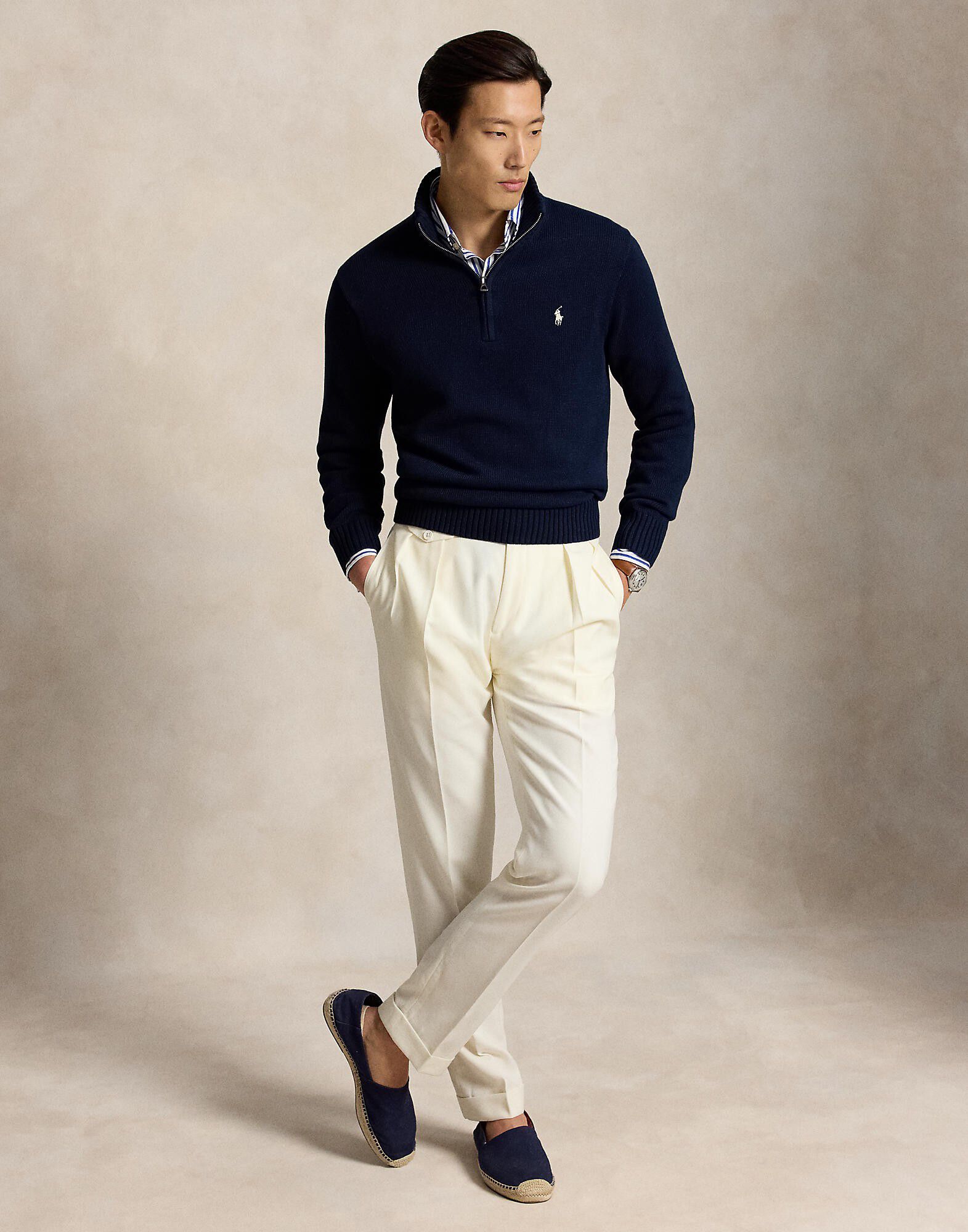Cotton Quarter-Zip Mockneck Sweater
