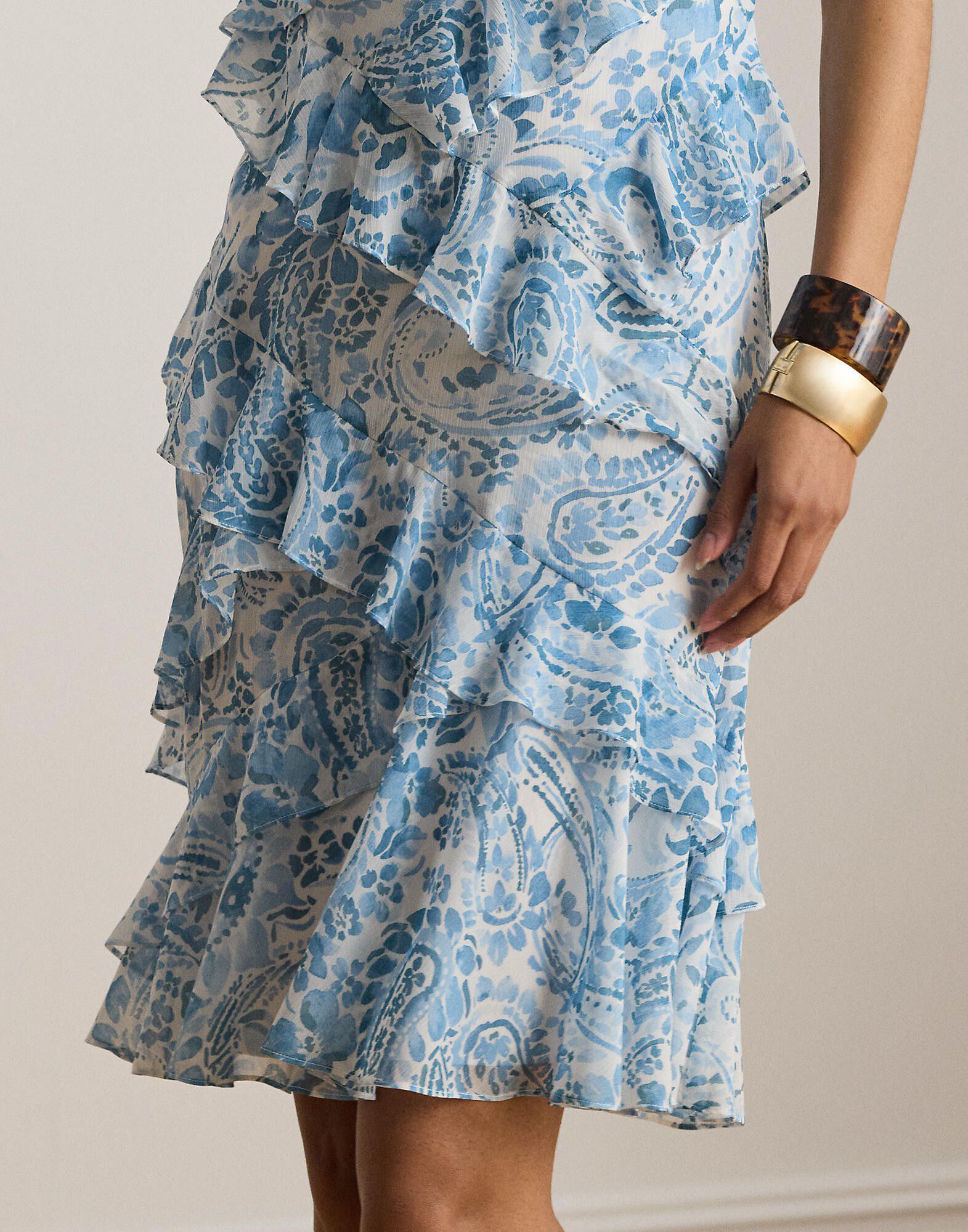 Paisley Ruffle-Trim Cocktail Dress