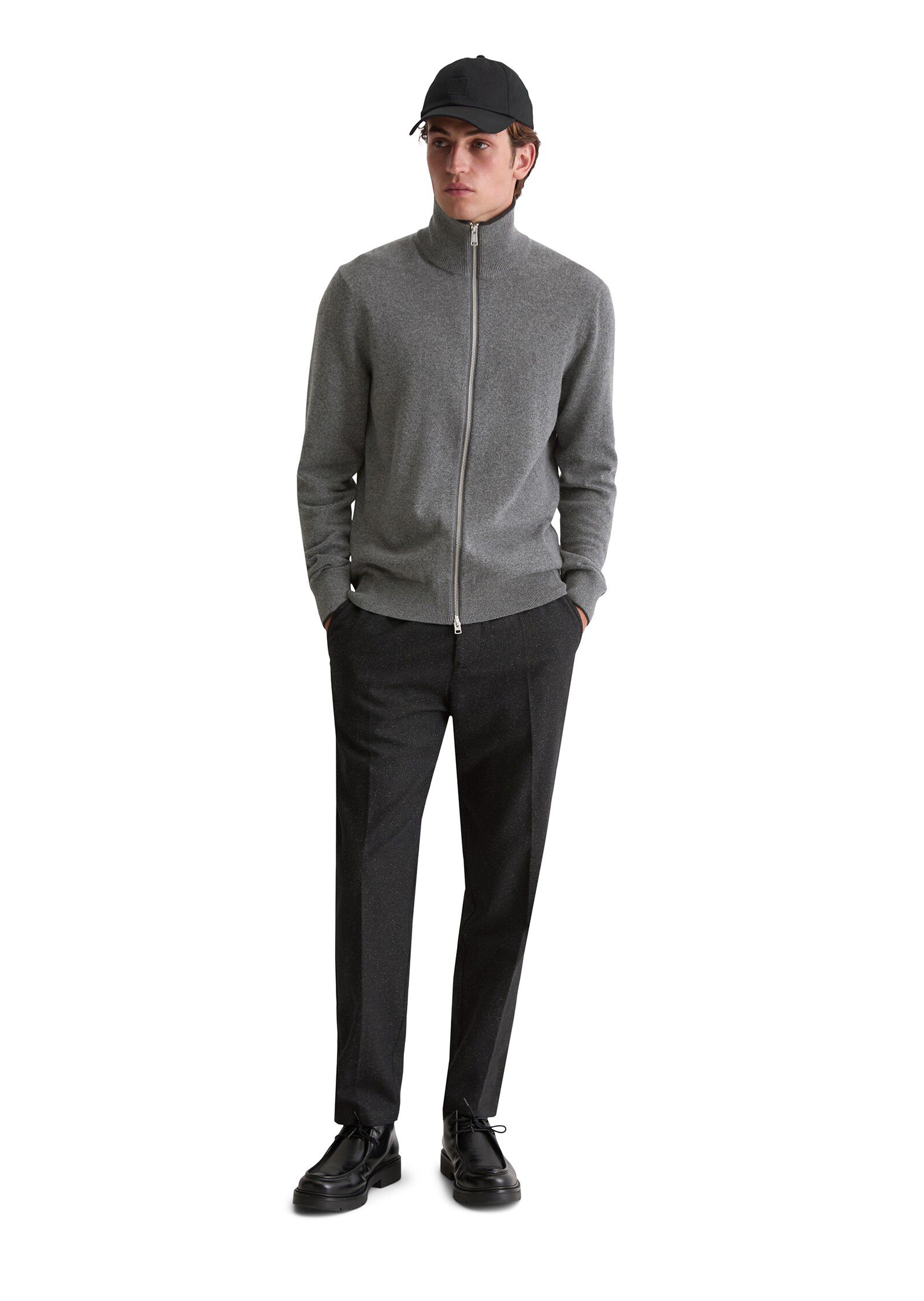 Zipped cardigan with stand up colla