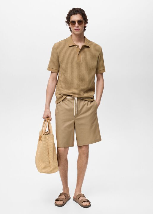 Linen bermuda shorts with drawstrin