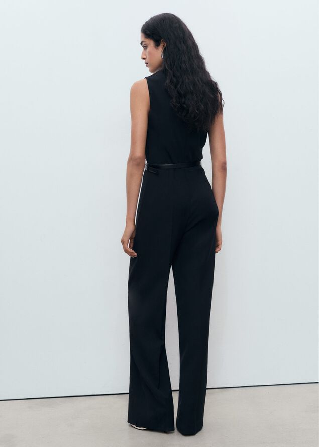 Long jumpsuit with draped neck and