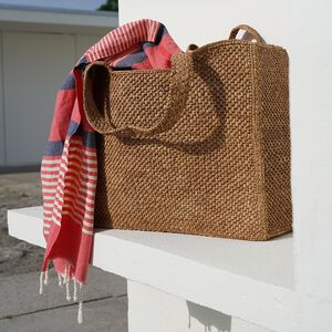RIVABELLA - LARGE - WOVEN HANDBAG WITH LEATHER HANDLE