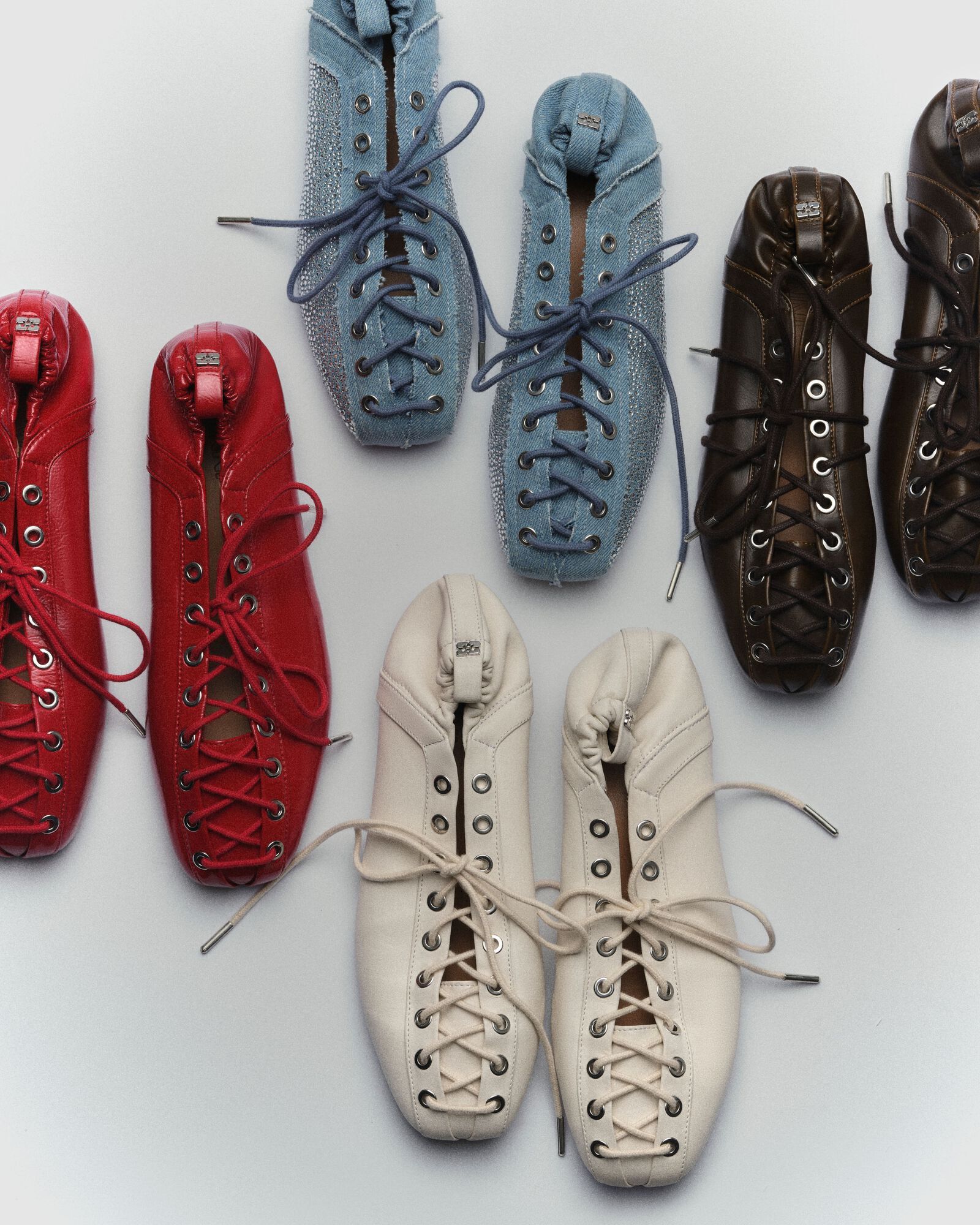 Eyelets Lace Up Ballerina Denim Pri