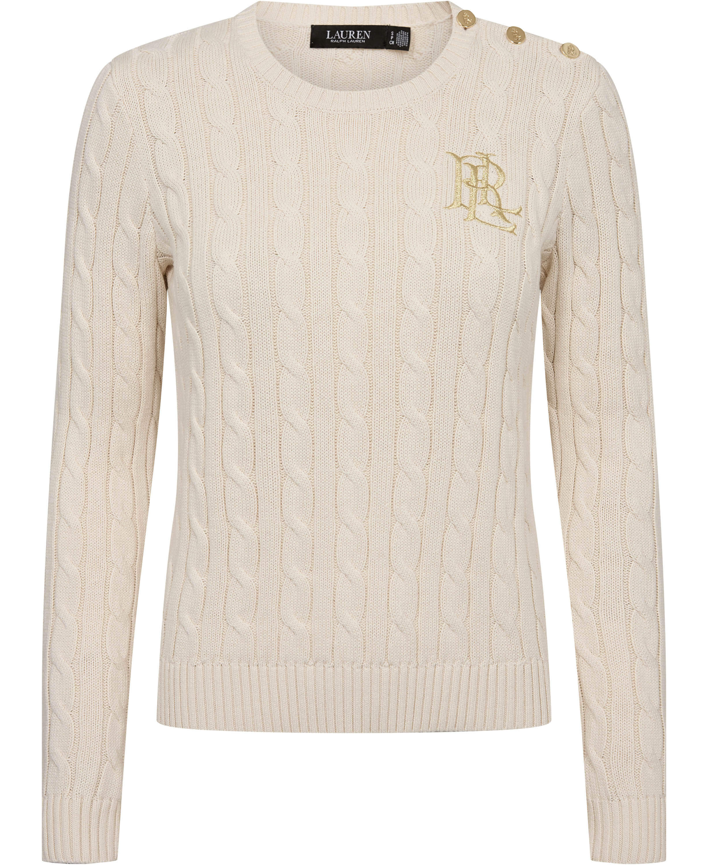 Button-Trim Cable-Knit Cotton Sweater