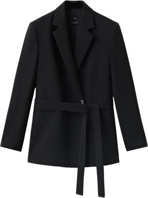 Double-breasted belted suit blazer
