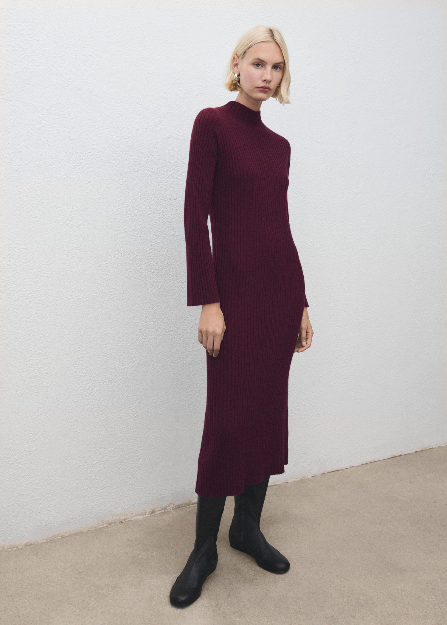 Perkins-neck ribbed dress