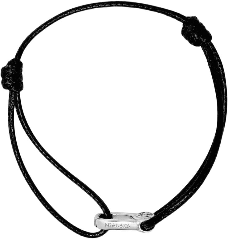 Black String Bracelet with Silver Hook