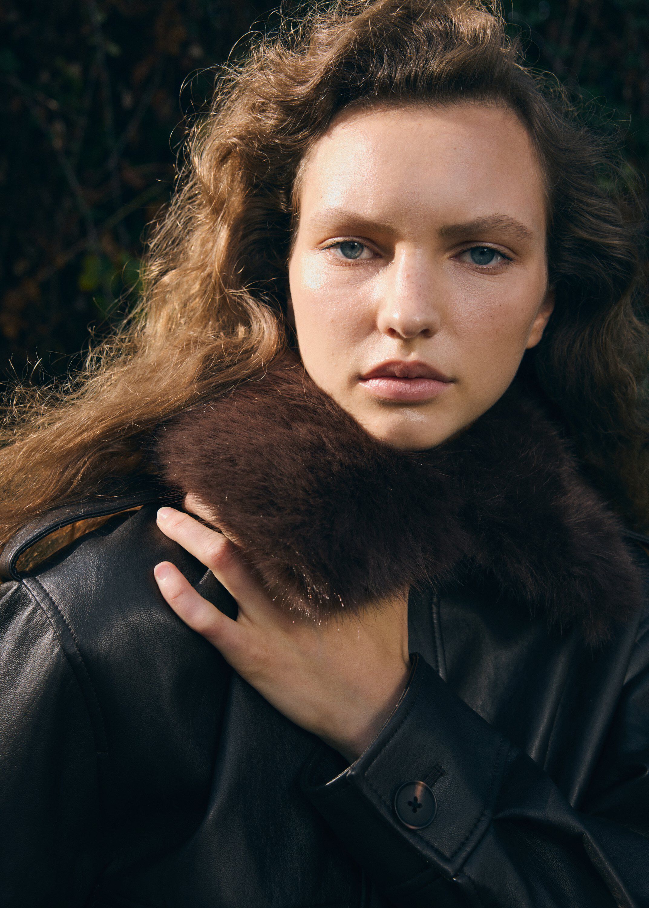Faux-leather jacket with faux-fur c