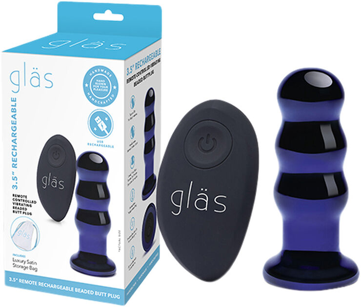 GLAS - RECHARGEABLE REMOTE CONTROLLED VIBRATING BEADED BUTTP