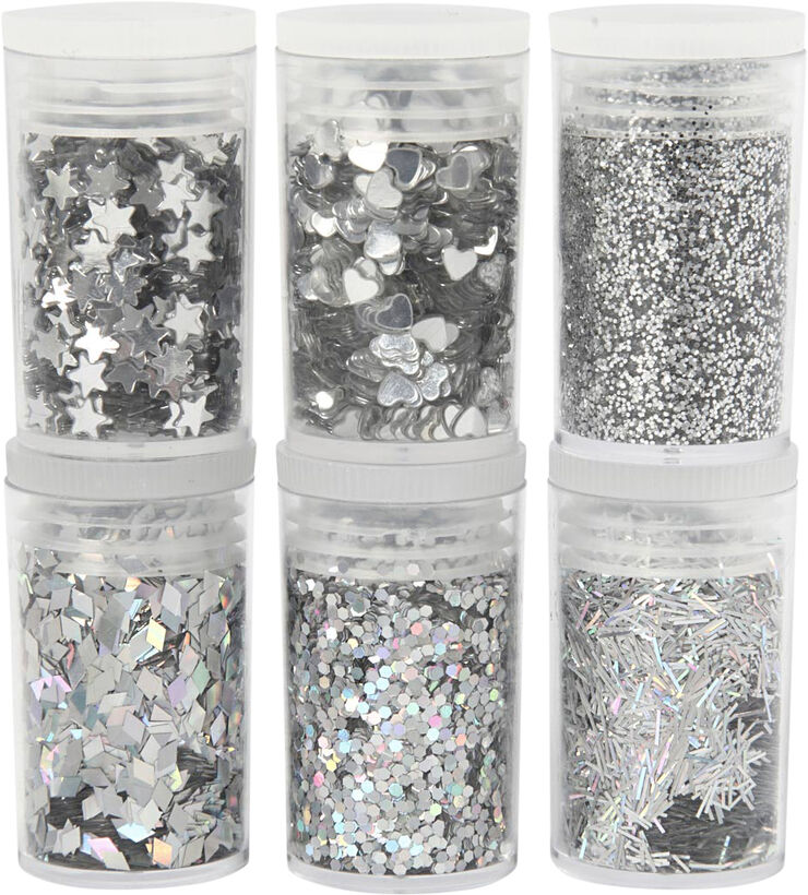 Bio-glimmer & Pailletter, rød, 6x7ml.