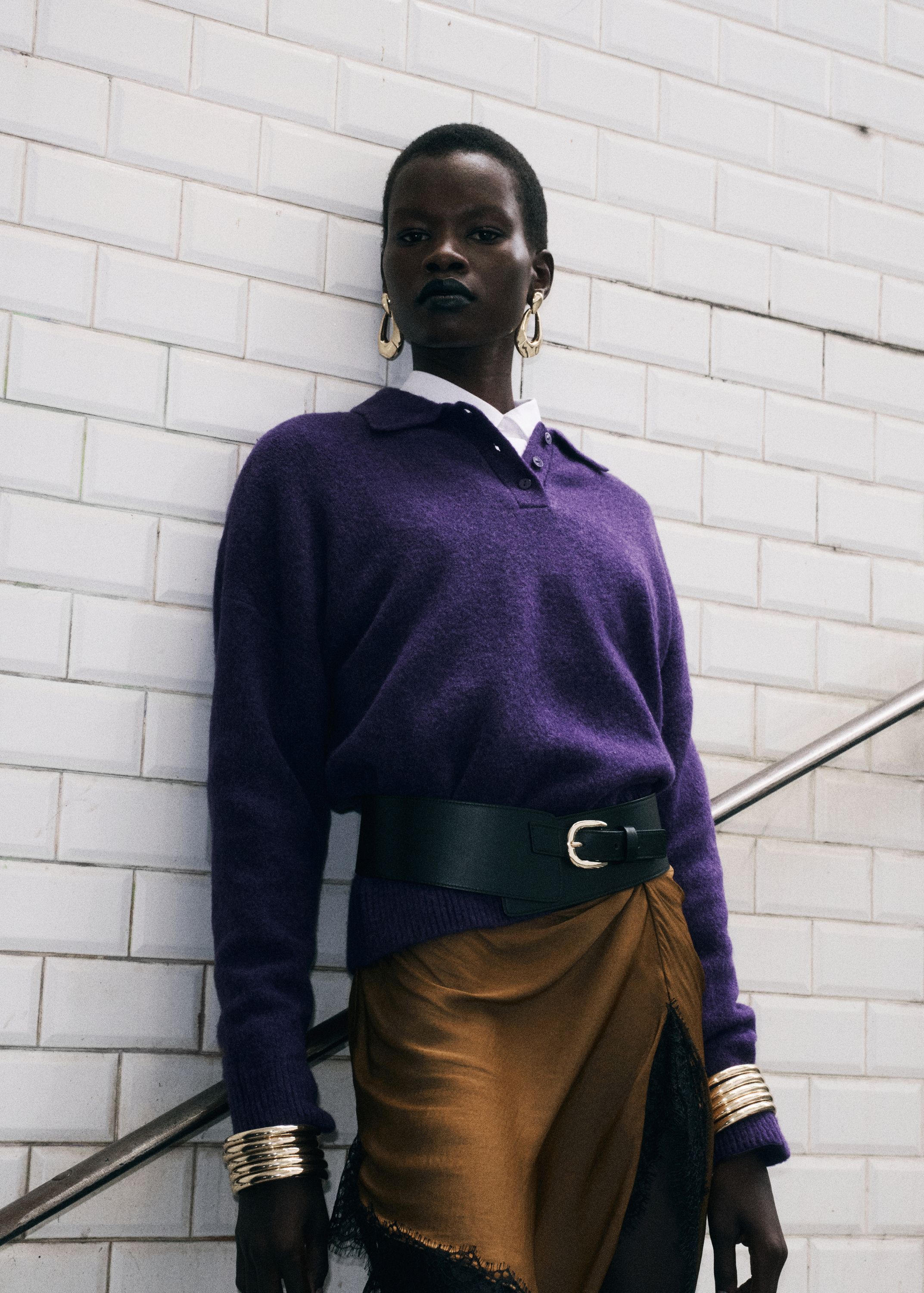 Knitted polo-neck sweater