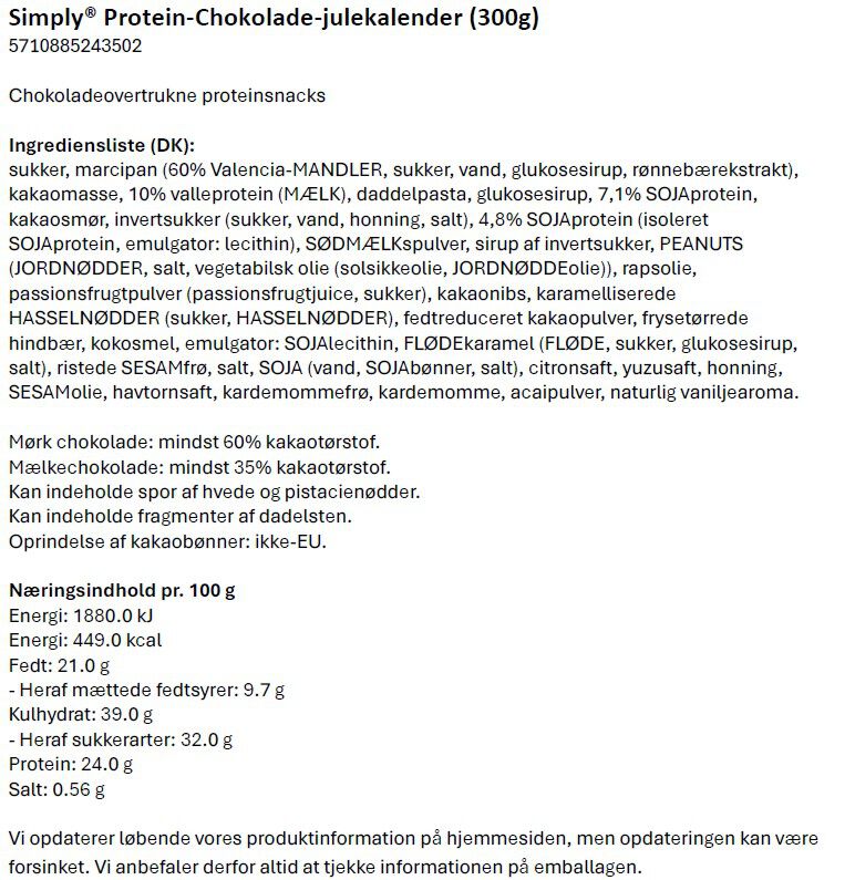 Simply&reg; Protein-Chokolade-julekalender (300g)