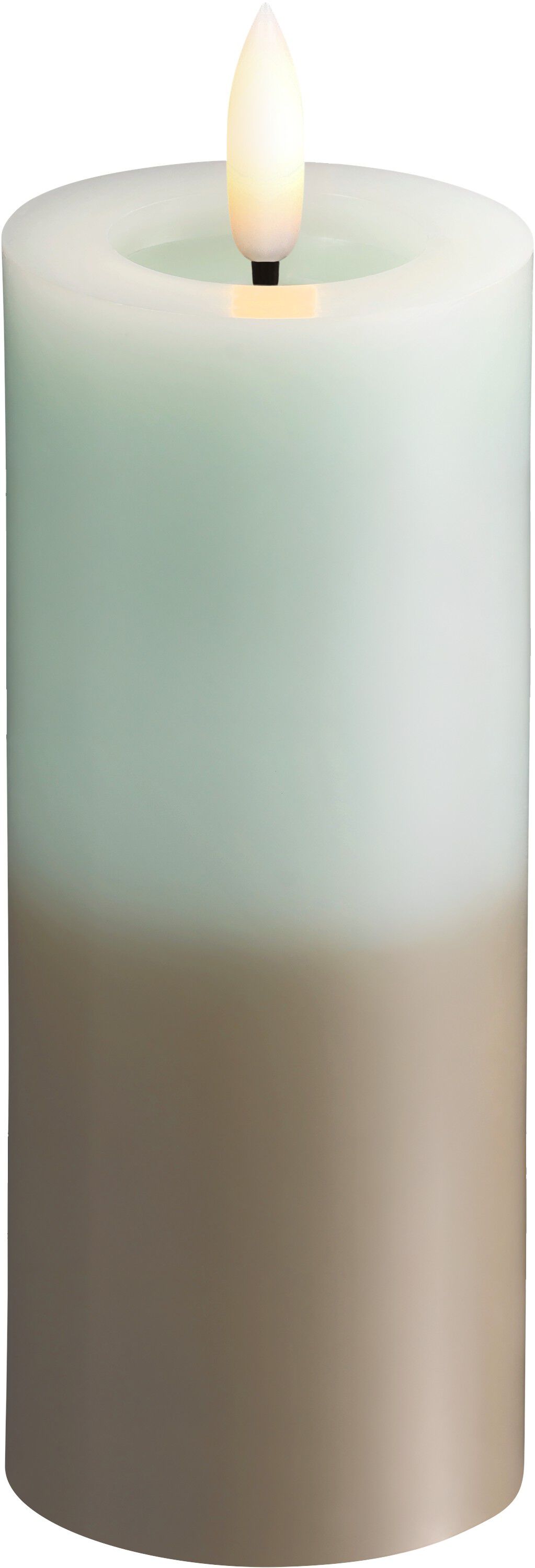 MM LED pillar candle, Silk, Melted, Multi-colour green, 49x1