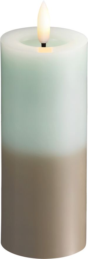 MM LED pillar candle, Silk, Melted, Multi-colour green, 49x1