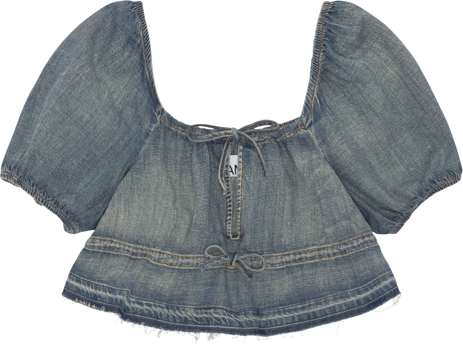 トップス GANNI/Tint Edge Denim Puff Sleeve Top GANNI Women's Denim Puff Sleeve Top in Tint Wash GANNI