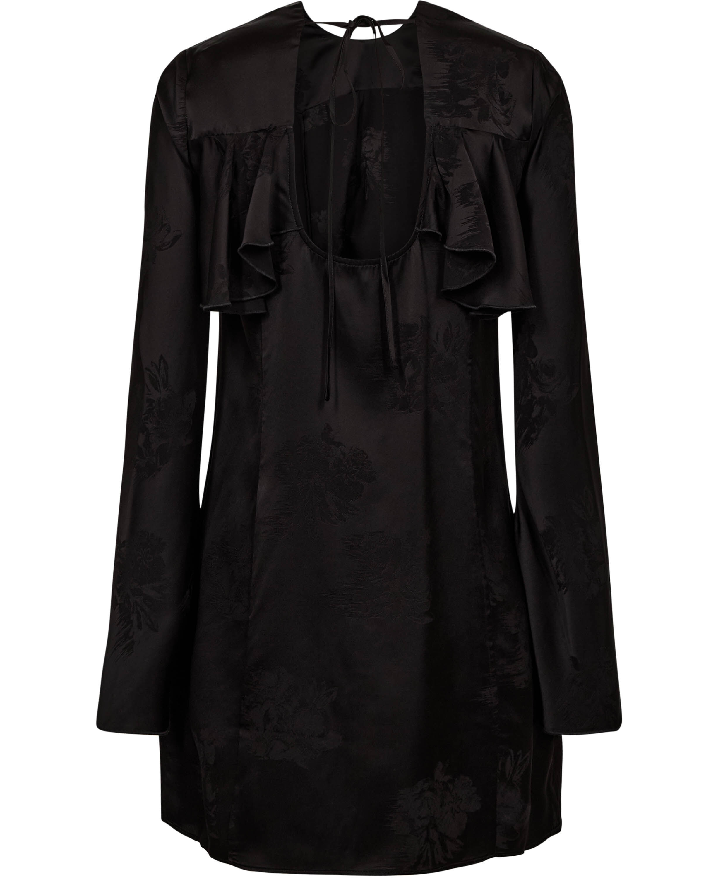 Fluid Satin Jacquard Mini Ruffle Dr