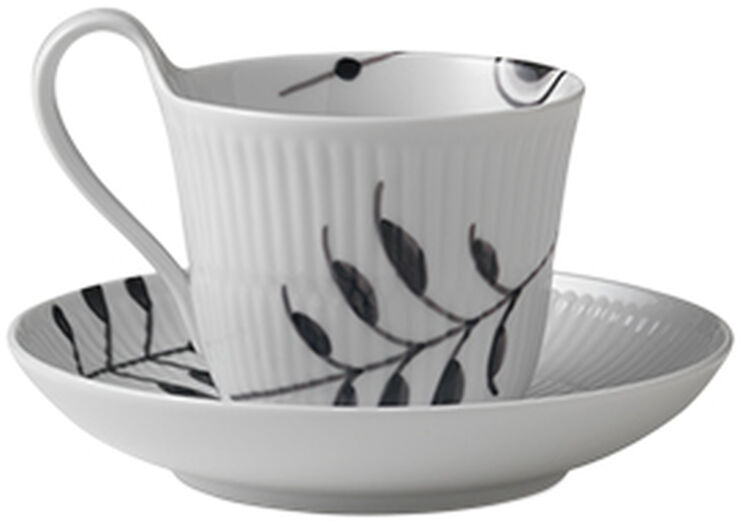 Black Fluted Mega Cup and Saucer 24cl