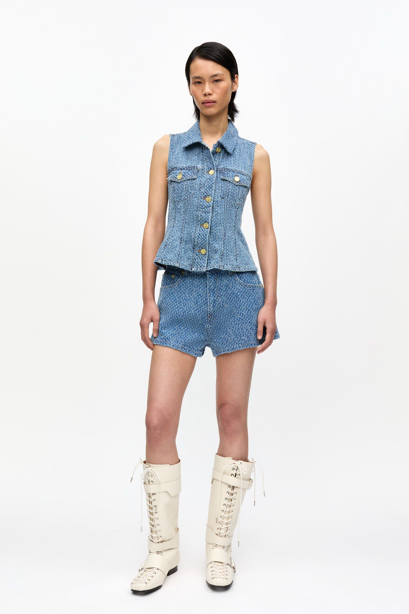 Fluffy Denim Fitted Top